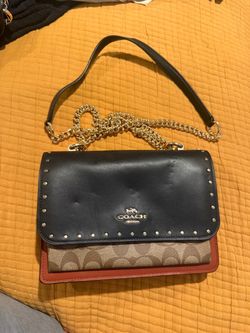 Coach Purse - black leather, orange trim, snake print