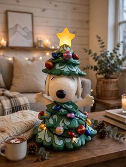 Jim Shore Peanuts Snoopy Christmas Tree 15" Statue - Brand New, Light-Up Star