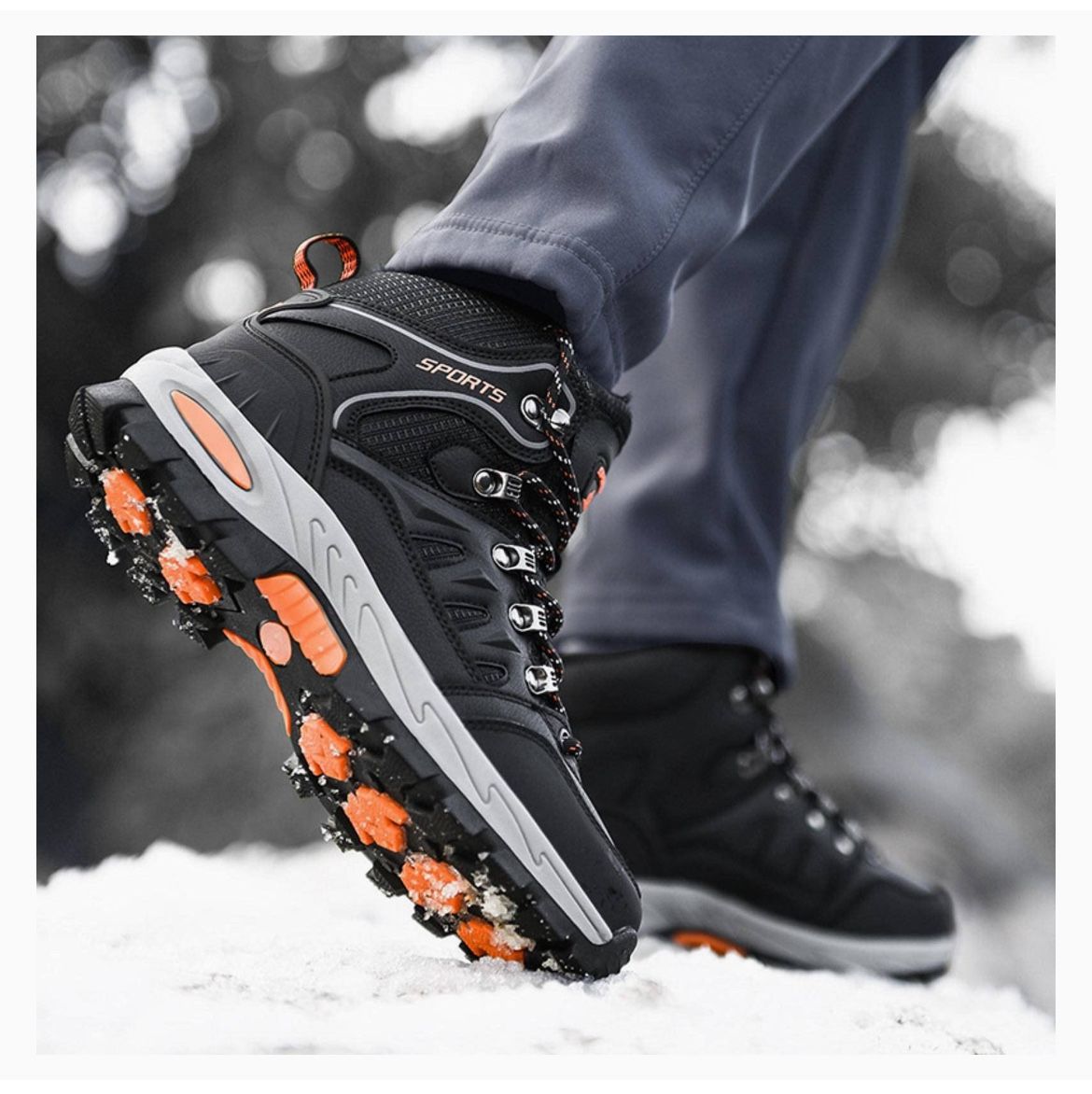 Sports  Mens Womens Winter Boots,Anti-Slip Leather Warm Snow Boots Water Resistant Shoes Fur Lined,Black Hiking