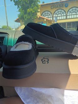 UGG Black Suede Platform Slippers