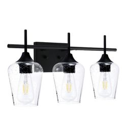 Merra 3-Light Black Bathroom Vanity Light with Seeded Glass Shades