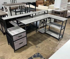 L Shaped Desk w/ File Drawer, 75" Reversible L Shaped Computer Desk with Power Outlet, Office Corner Gaming Desk w/Monitor Shelf