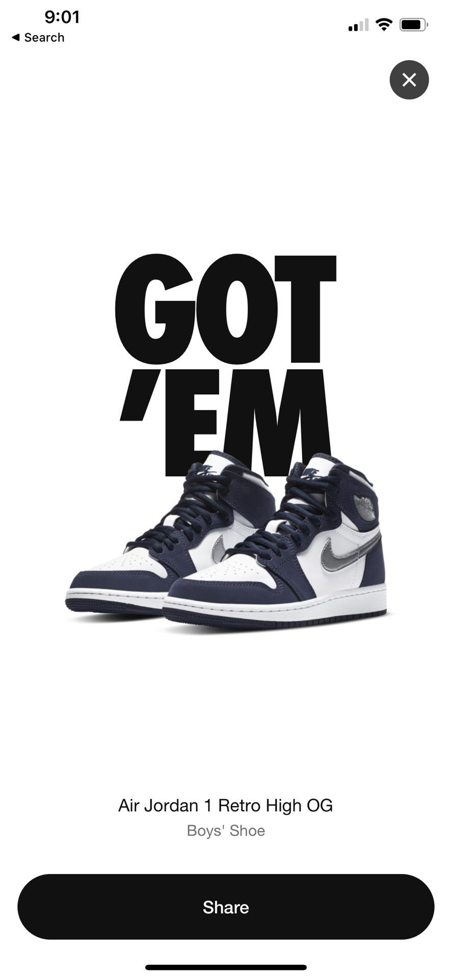 Jordan 1 retro high midnight navy 6Y