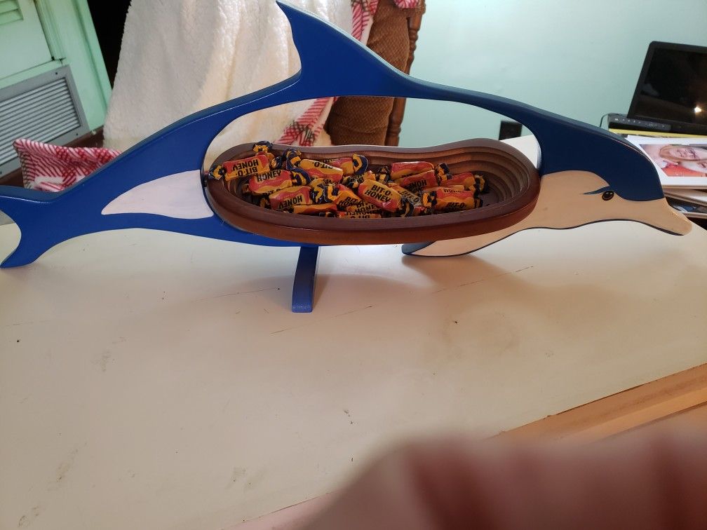 Wood Dolphin Candy Holder