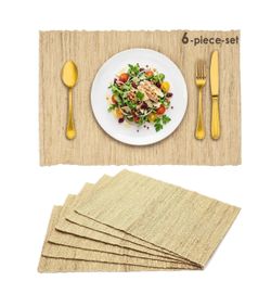 Placemats Set of 6, Ramie Placemats for Dining Table, Natural Woven Place Mats, Heat Resistant Washable Table Mats, Farmhouse Boho Table Decor,