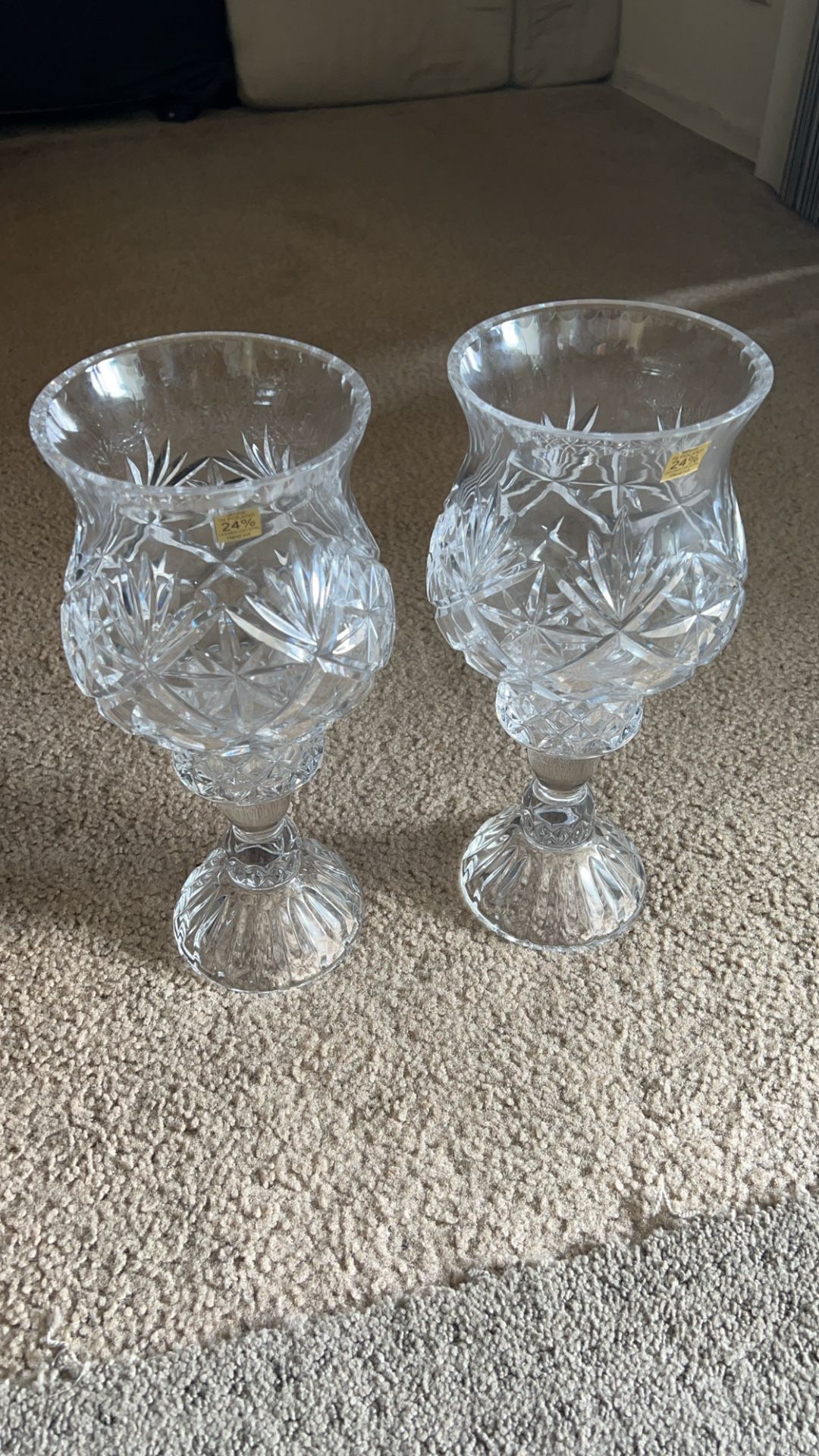 2 Clear Leaded Crystal Candle Holders