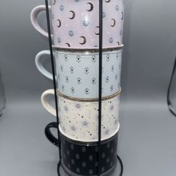 Thyme & Table 11.1 fl oz Assorted Celestial Stoneware Stacking Mugs with Wire Rack