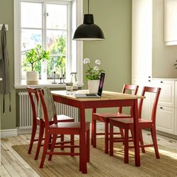 IKEA Pinntorp Dining Table - Pinntorp Chairs (4) - Light Brown/Red Stained - LIKE NEW! 
🎋