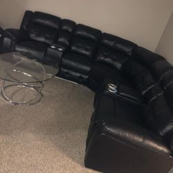 Black Leather Sectional Couch 