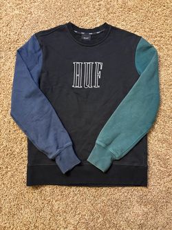 HUF Worldwide Embroidered Logo Color Block Crewneck Mens Size Medium