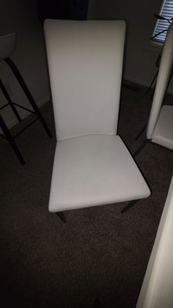 White Upholstered Dining Chair with Metal Legs