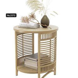 2pcs ,Sofa Side Table, Simple Coffee Table, Creative Bedside Table, Two-Layer Storage Round End Table Suitable for Living Room, Bedroom, Balcony,Natur