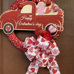 Valentines Day Red Truck Wreath Wall Decor