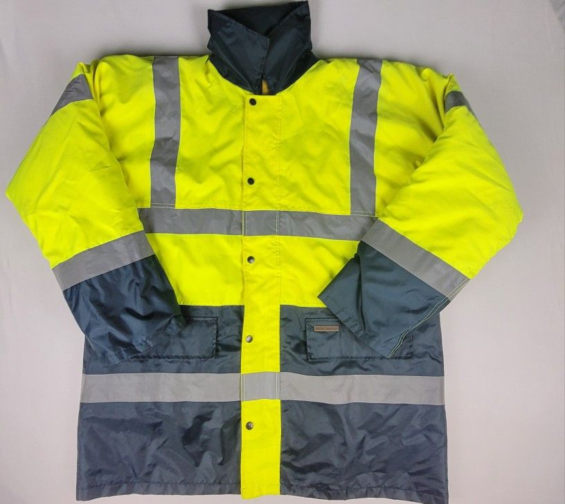 High Visibility Reflective Insulated Bomber Safety Jacket Stop Ahead Men's XL