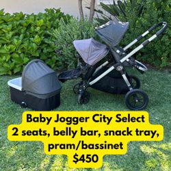 Baby jogger City Select Double Stroller And Bassinet