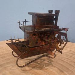 Vintage wind-up Copper/Tin/Metal Steamboat Music Box