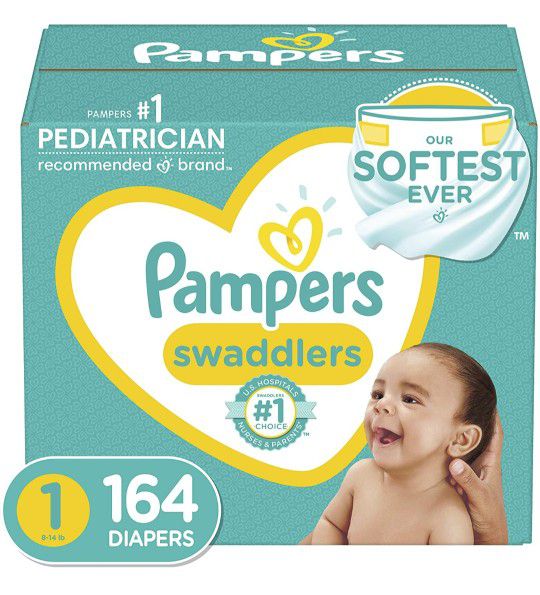 Diapers Size 1 (8-14 lb), 164 Count - Pampers Swaddlers Disposable Baby Diapers, Enormous Pack

