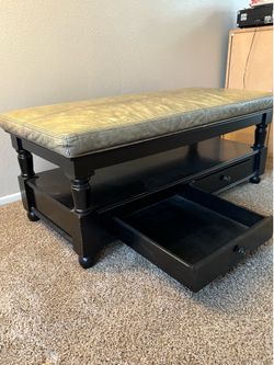 Black Wood Storage Bench with Padded Top