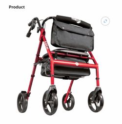Hugo Elite Rollator Rolling Walker with Seat, Backrest and Saddle Bag, Garnet Red