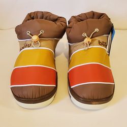 Puffer Slip-On Snow Boots - Brown, Yellow & Red  44-45