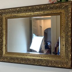 Vintage Large Wood Framed Hanging Mirror

