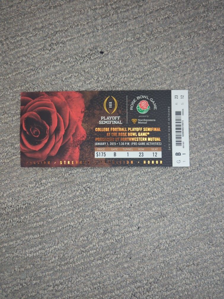 Rose Bowl Ticket Stub January 1, 2015 Playoff Semifinals