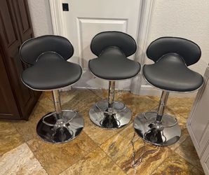 Set of 3 Swivel Charcoal Gray Leather Bar Stools