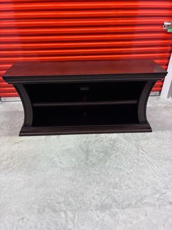 Dark Wood TV Stand with Open Shelves