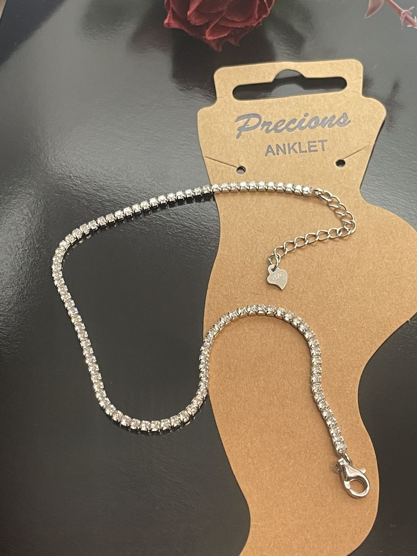 Sterling silver tennis anklet 9 to 10 inches 925 stamped 