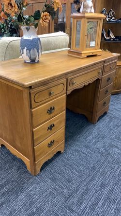 Vintage Wood Kneehole Desk with Drawers