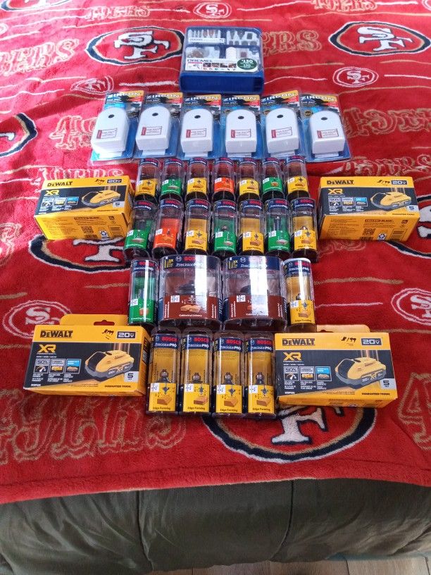 Brand New Dewalt XR 20 Volt 5 Amp Batteries Retails For $199 Each Bosch Precision Pro Plunge Router Bits Altogether Over $1,000 And Zircon Leak Siren