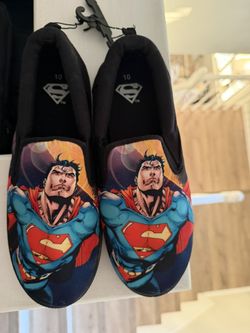 Superman Flight Stance Canvas Slip On Shoes, men size 10