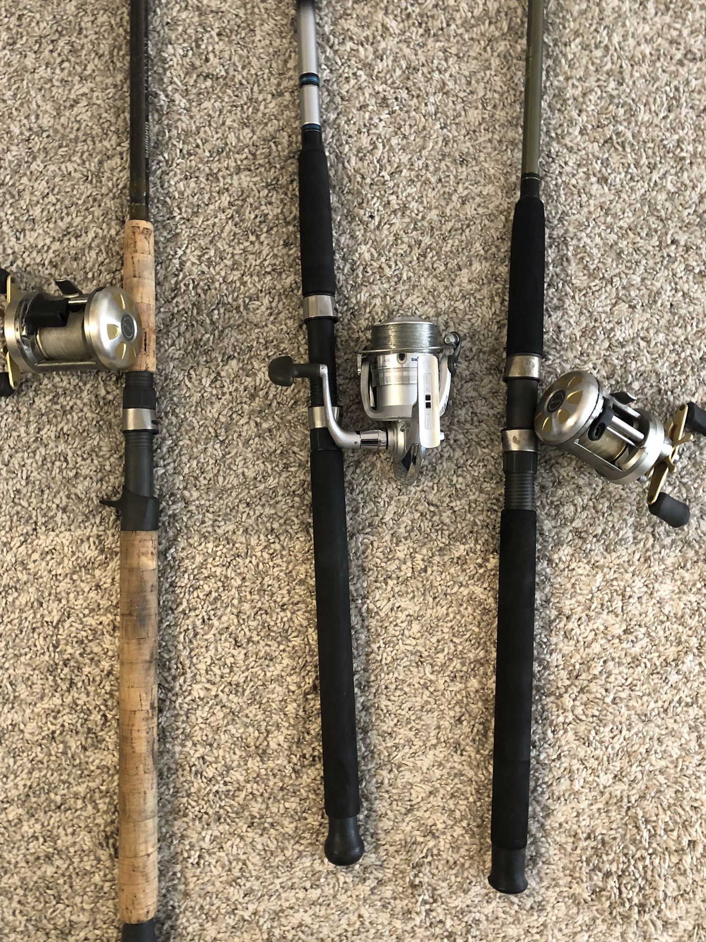 Three Fishing Poles With Reels