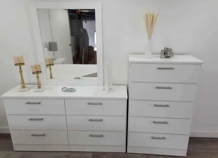 Dresser Whit Mirror And Chest ⚪ Cómoda Con Espejo Y Gavetero