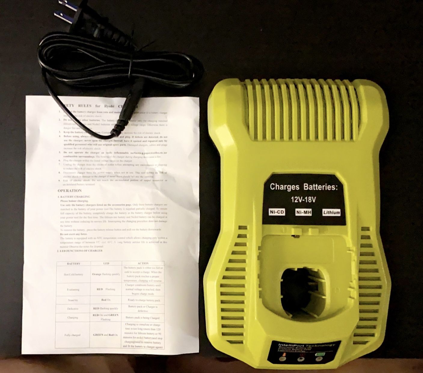 Ryobi P117 Battery Charger- One+ 18 Volt Dual Chemistry IntelliPort
