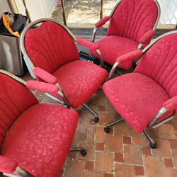 Set Of 4 Vintage Style Rolling Chairs Dining Poker