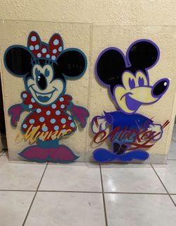 Old time Mickey and Minnie painted on plexiglass Need cleaned / Scratches 18”W x 30”H $30