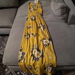 Yellow Maxi Dress with Floral Design (sz. Small)