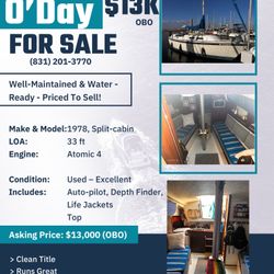 $13,000 OBO – 32’ O’Day Sailboat