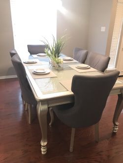 Kitchen table with chairs grey silver Ashley furniture