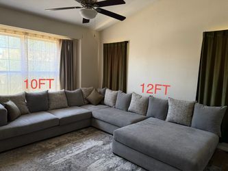 Large Gray Fabric Sectional Couch
