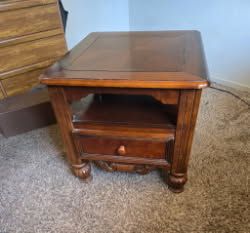 Wood End Table with Drawer and Shelf