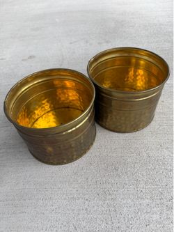Vintage Pair Hammered Brass Planters Cachepots Made In USA World Bazaars 6.5”