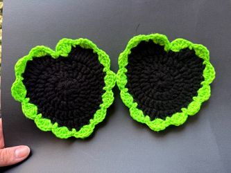 Handmade Crochet Halloween Neon Green Heart Coasters Set of 2