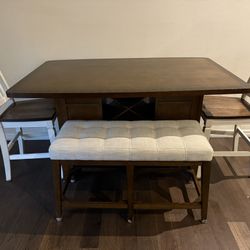 Wooden Dining Room Table + 2 Chairs and Bench