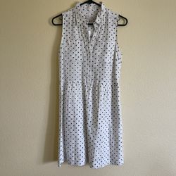 LOFT dress black dot in white size 2 NWT shell 100% linen skirt lining cotton