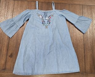 New Girls Off Shoulder Denim Dress 7-8