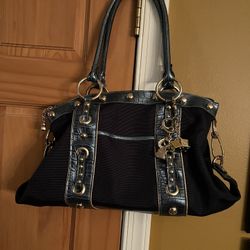 Kathy Kathy Van Zeeland Mesh/Leather Satchel Jeweled Charms Blue