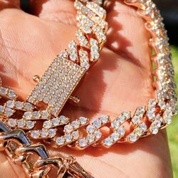 Men's 10MM Miami Cuban Link Chain 18 Inches Necklace, 14K Rose Gold 5X Layered Cuban Chain, Bling Necklace, CZ Diamond Choker, ICY Necklace 