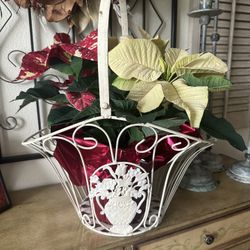 Antique French Basket With Live Poinsettia